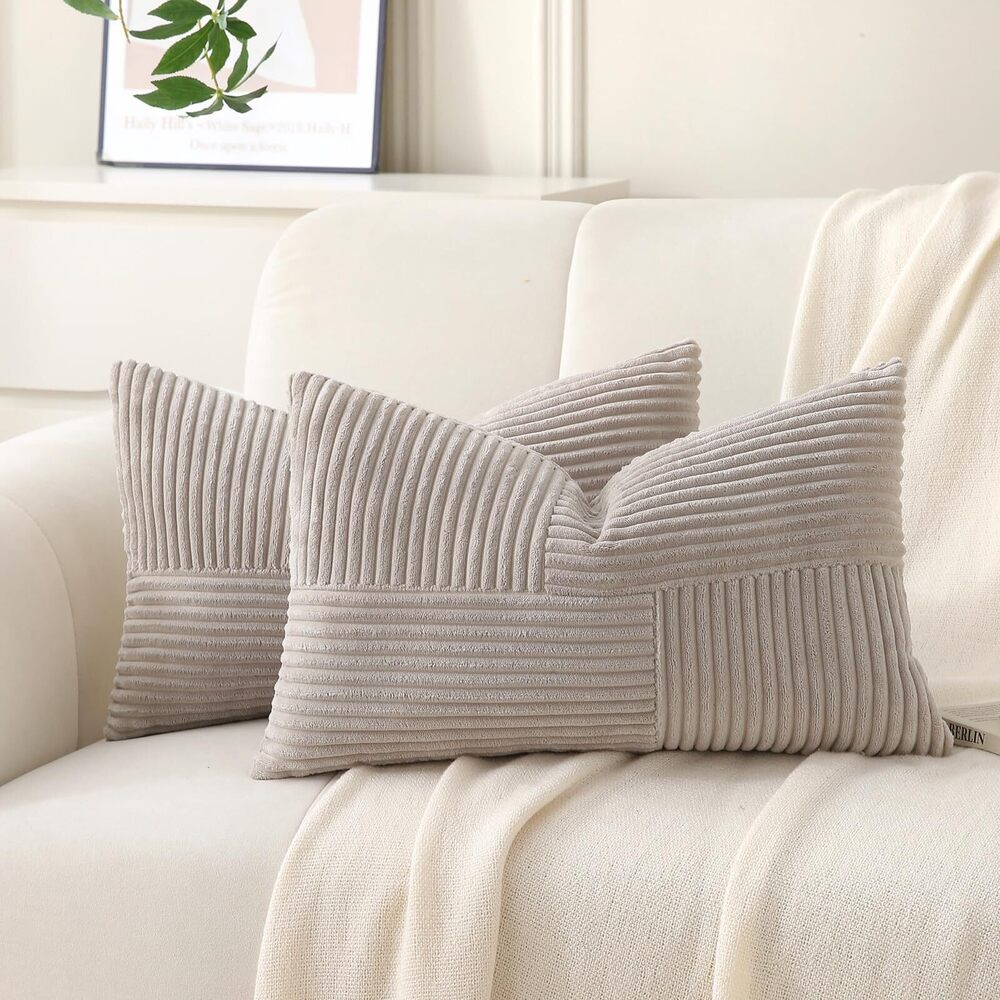 7862 Taupe Lumbar Throw Pillow Covers 12x20 inch,Pack of 2 Soft Corduroy